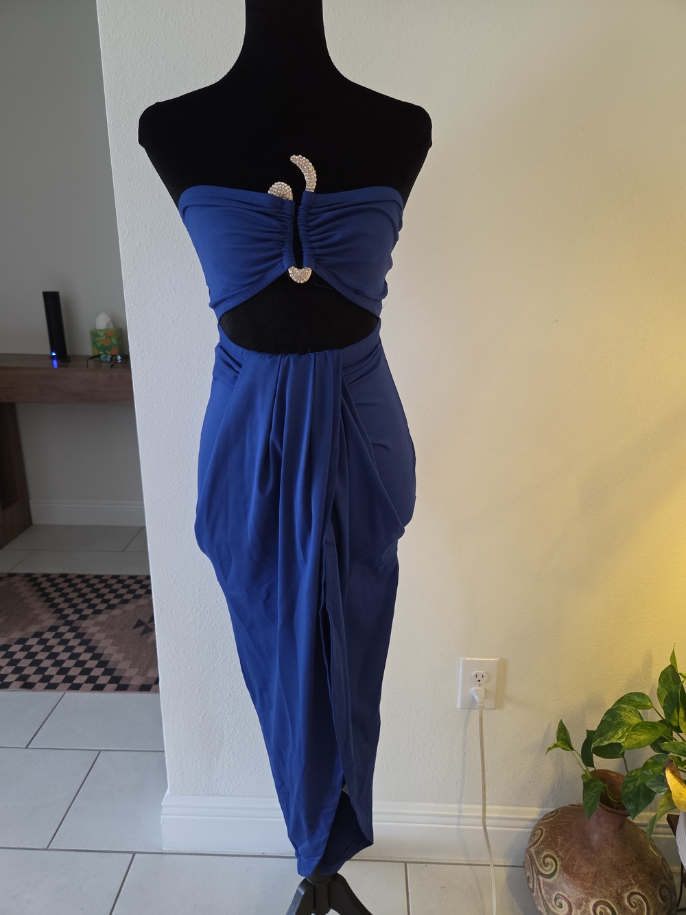 Strapless Royal Blue Cutout Maxi Dress - Picture 2 of 2
